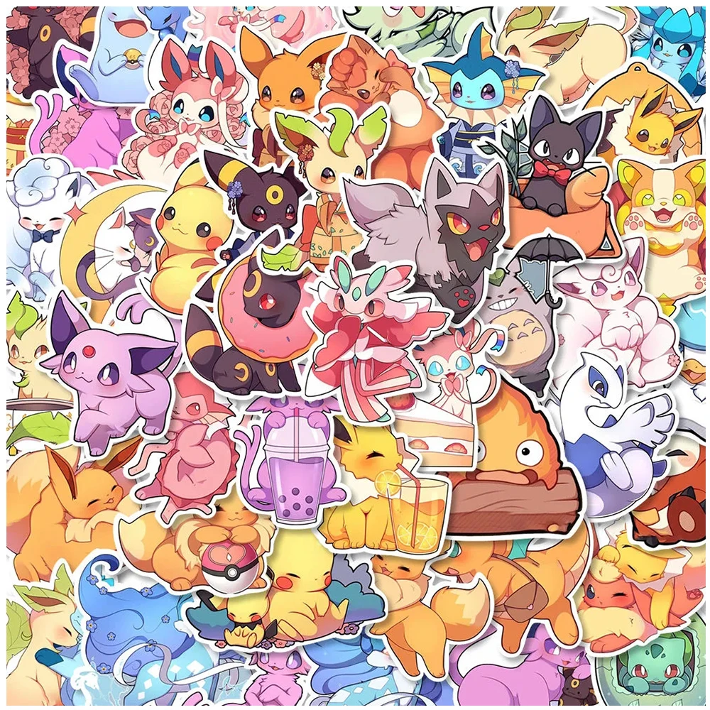 10/30/50pcs Cute Anime Pokemon Stickers Kawaii Pikachu Eevee Cartoon Decals DIY Motorcycle Laptop Phone Suitcase Kid Sticker Toy