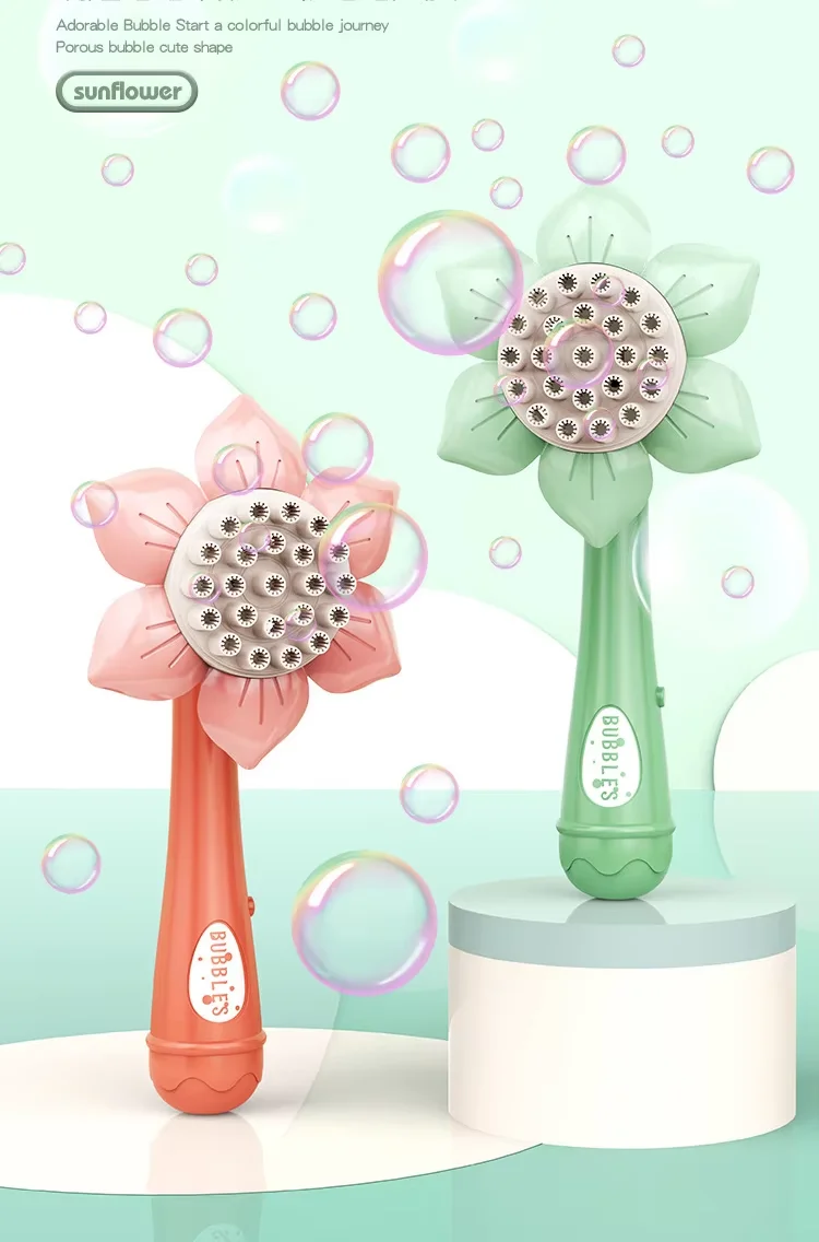 Pistola elétrica automática de bolhas de sabão, 23 buracos, girassol, soprador de bolhas, jogo ao ar livre, festa de casamento, presente de aniversário, brinquedo infantil