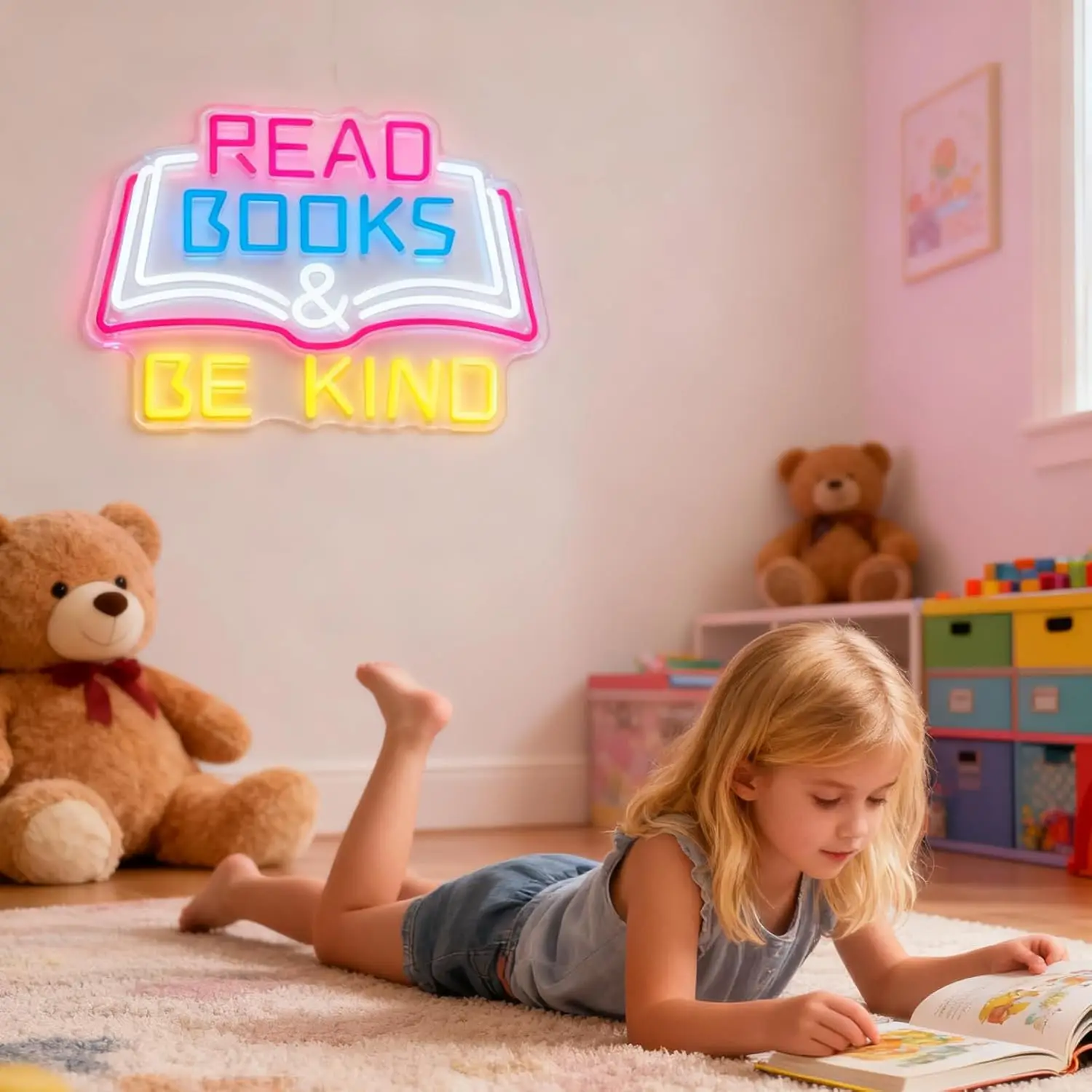 Read Books & Be Kind Neon Sign Book LED Neon Light for Bedroom Classroom Shop Library Bar Wall Decor USB Dimmable Christmas Gift