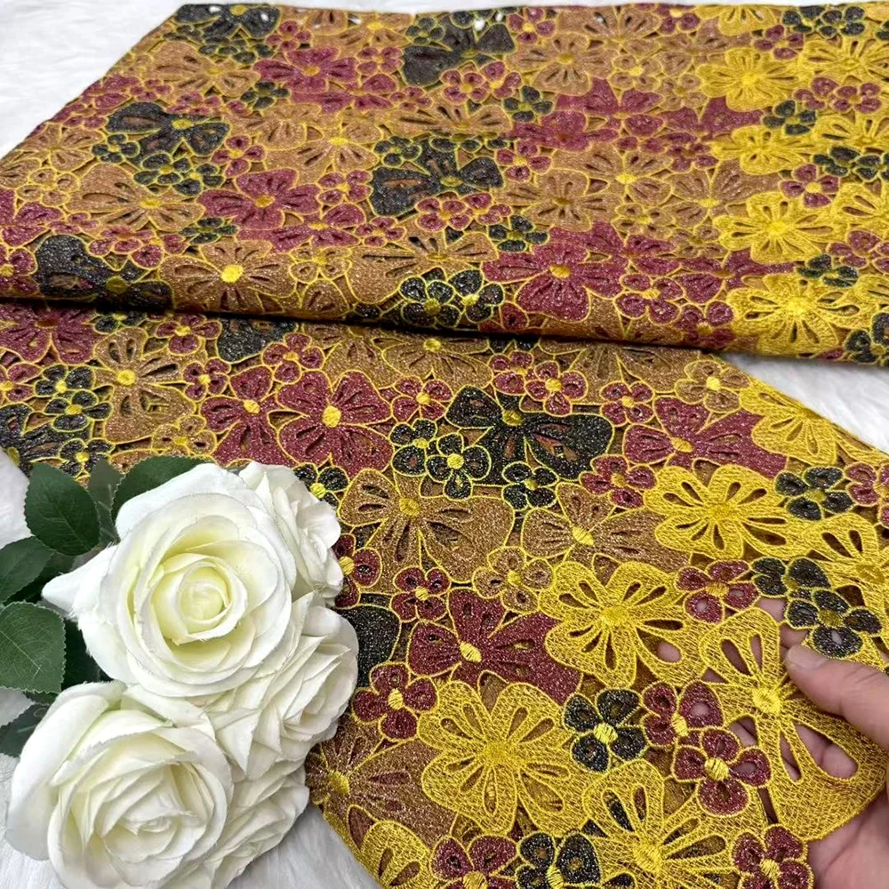 African Cord Guipure Multicolore Lace Fabric 2026 French Asoebi Chantilly Water Soluble Lace Fabric High Quality For Party Dress