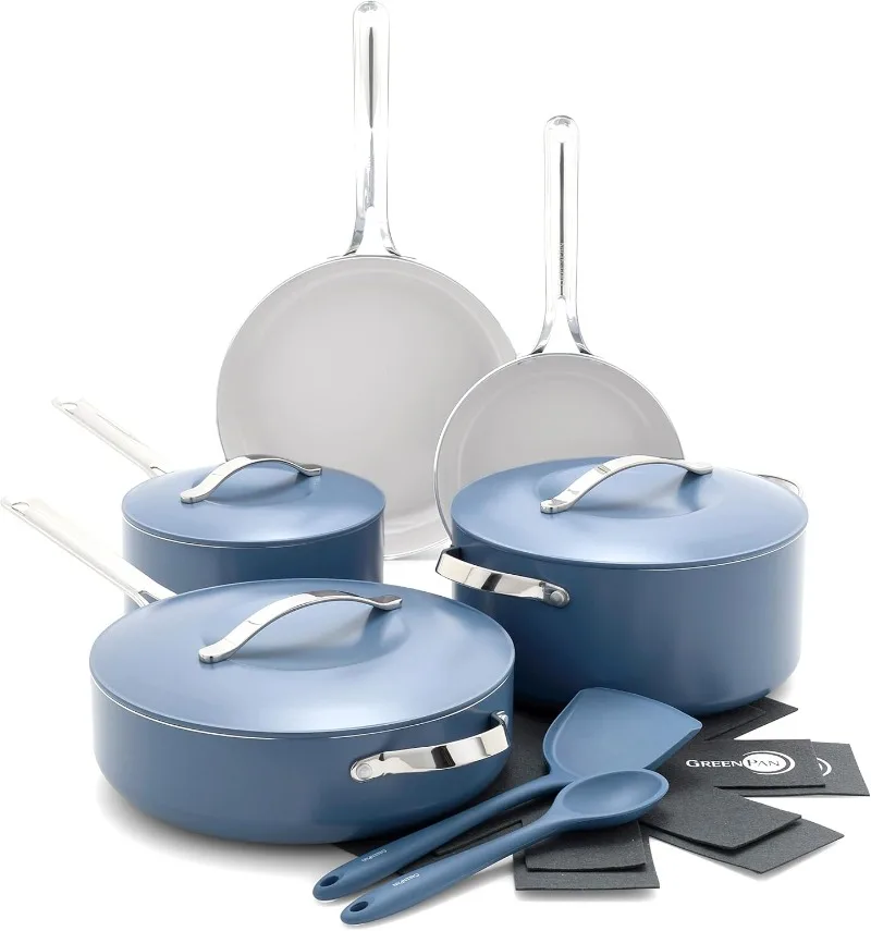 Nova Juego de ollas y sartenes con utensilios de cocina de 10 piezas, cosas favoritas de Oprah 2024, antiadherente de cerámica sin PFAS, freír, salteado, stockpo