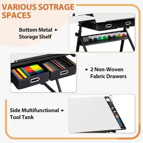 Drafting Table Drawing Desk w/Power Outlet, Art&Craft Work Station Height Adjustable Tilting Tabletop Craft Table Desk view 5