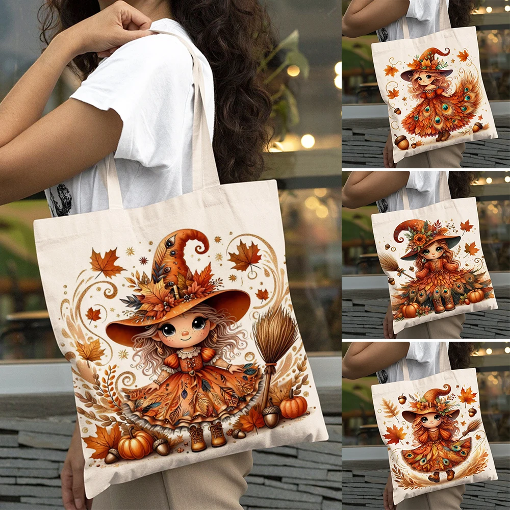 

Casual Cartoon Autumn Maple Leaves Girl Shopping Bag Plant Big Handbags Women Shopper Bags Double Print Lady Shoulder Tote 40x45