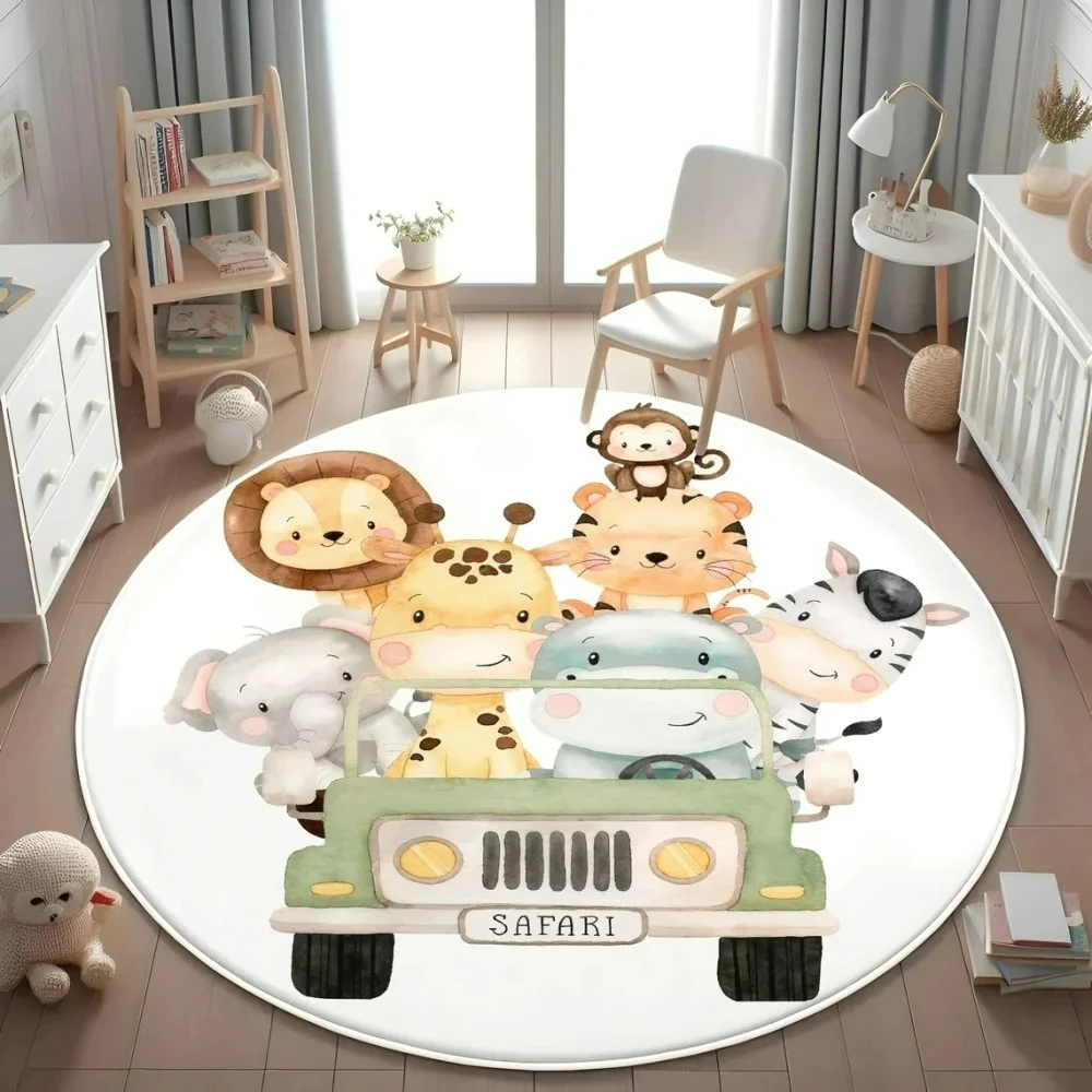 Wild Safari Animal Floor Mat Giraffe Lion Rug for Kids Room Soft Carpet Nursery Playroom Decor Jungle Theme Design Easter