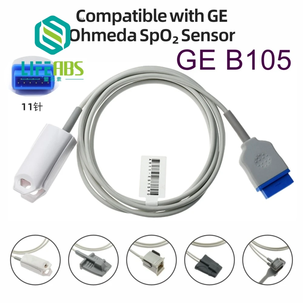 For GE B105 GE-OHMEDA，B30/B40，S/5 Adult CHILD Finger Clip Ear Clip Silicone Long Cable Oxygen Reusable Spo2 Sensor