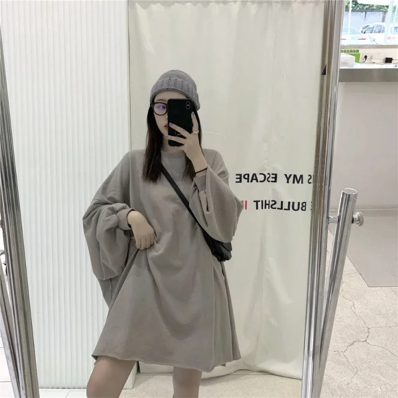 Women Clothing Spring Autumn New Youth All-match Loose Hoodies O-neck Long Sleeve Simplicity Korean Pullovers Top Casual Fashion