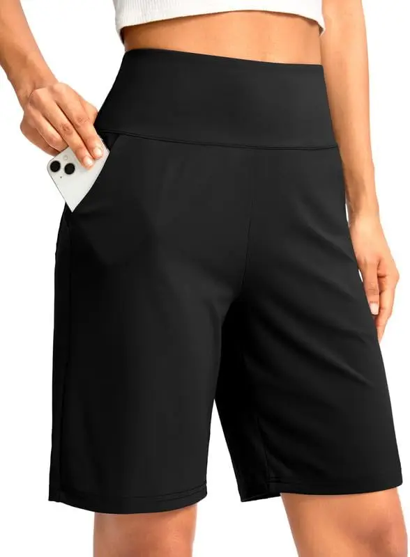 

Women's Bermuda Long Shorts with Pockets 9' High Waisted Knee Length Shorts for Women Walking Athletic Workout