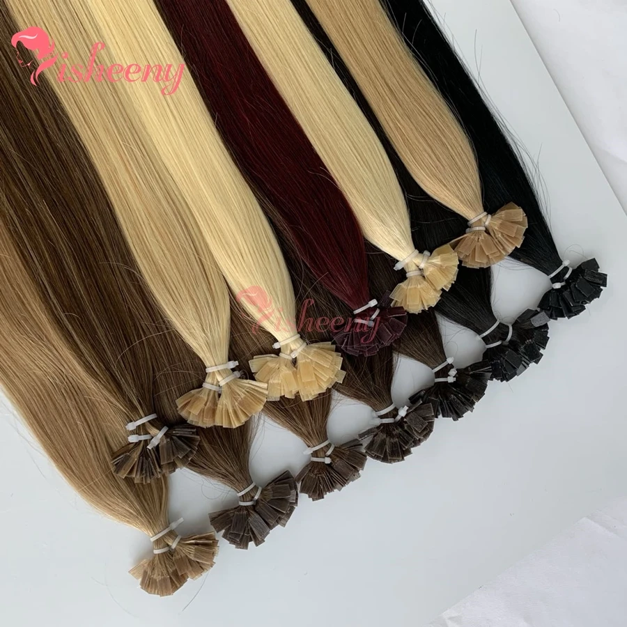 

Isheeny Fsuion Наращивание человеческих волос 50 шт. 12-20 дюймов Натуральные прямые волосы с плоским кончиком на касках Легкие 30 г для женщин