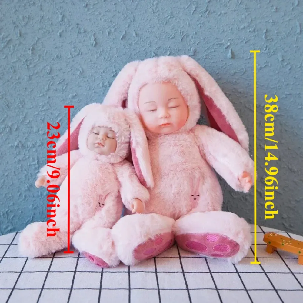 Soft Baby Doll with Bunny Clothes Long Ear Cute Sleeping Baby Dolls Stuffed Rabbit Toy Animated Plushie Birthday Gift for Kids