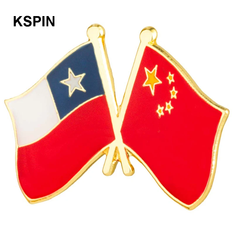 Chile&China Friendship Flag Badge Flag Brooch National Flag Lapel Pin International Travel Pins