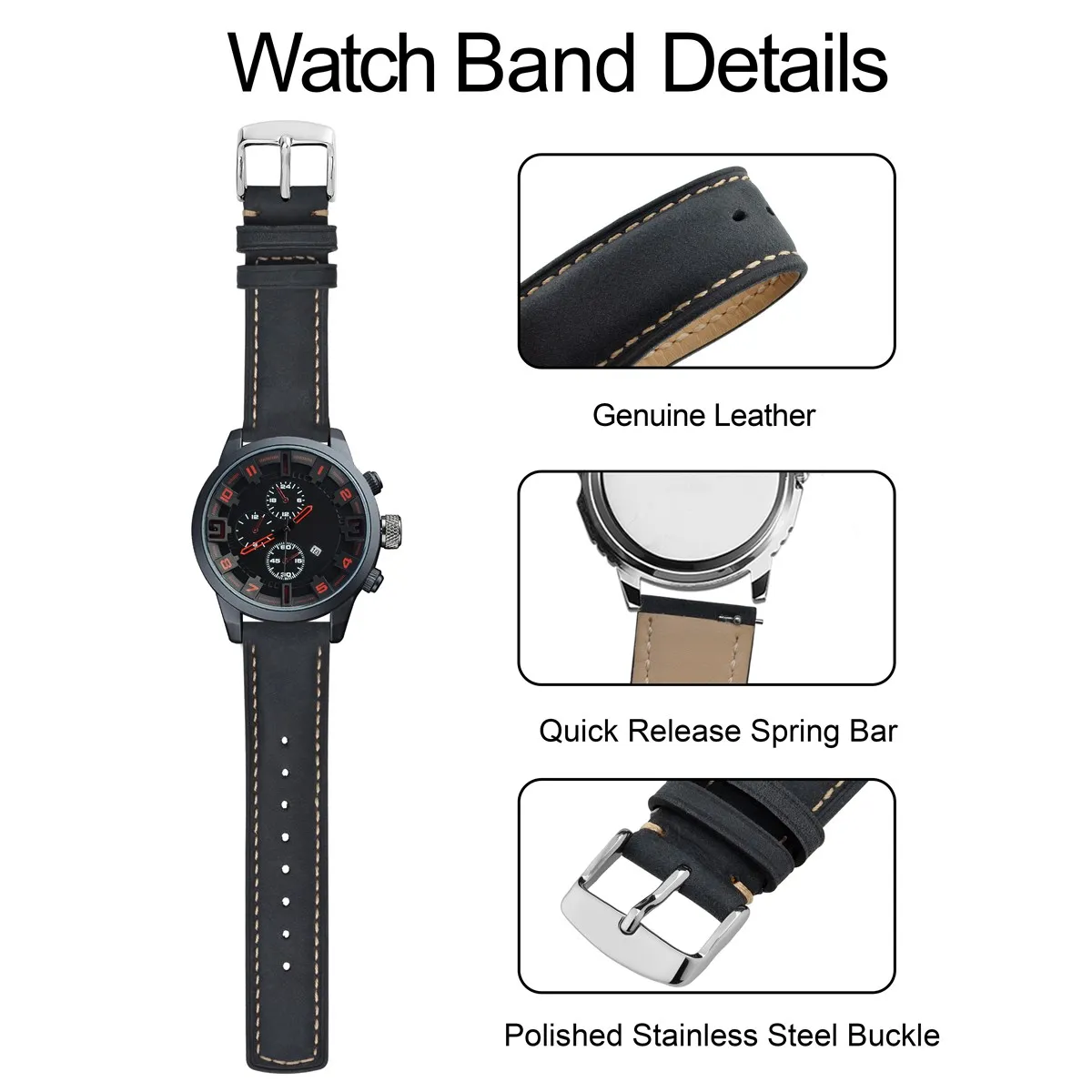 BISONSTRAP Leather Watch Band Soft Material Wrist Bracelet 14mm 16mm 18mm 19mm 20mm 21mm 22mm 23mm 24mmWatchstraps Quick Release