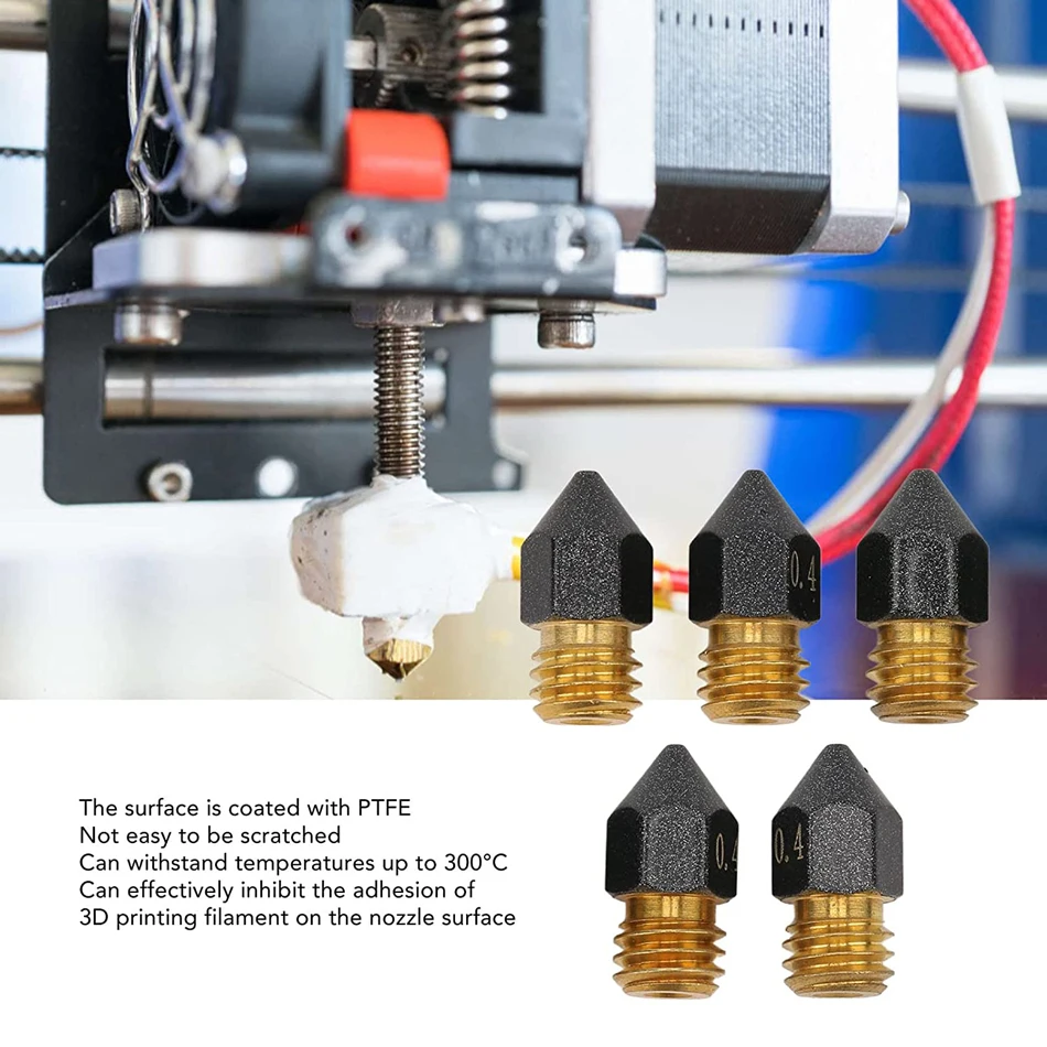 1/2/5Pcs MK8 PTFE Coated Nozzle 0.2/0.3/0.4/0.5/0.6/0.8/1.0mm M6 Thread For CR10 CR10S Ender-3 Makebot 3D Printer Nozzles 1.75mm