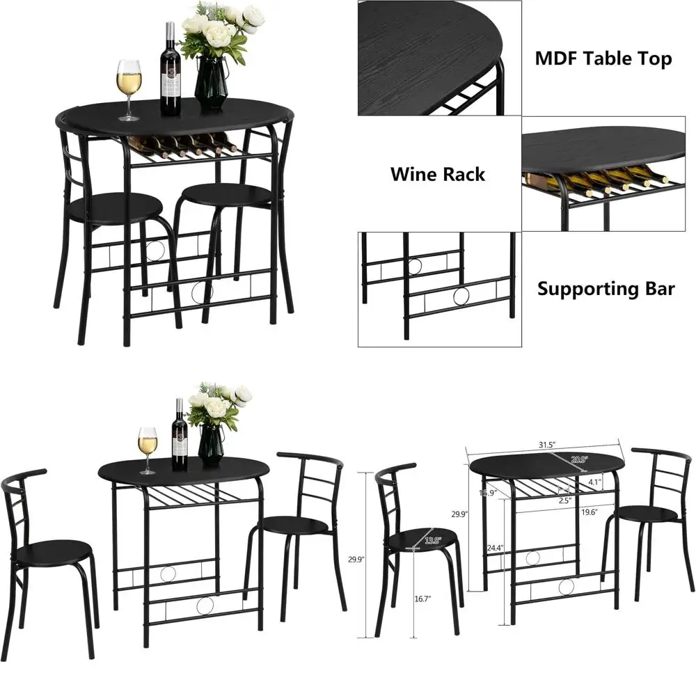 

3 Piece Dining Set,Small Kitchen Table Set or 2,Breakast Table Set,Kitchen Wooden Table and 2 Chairs or Small Space/Dining Room/