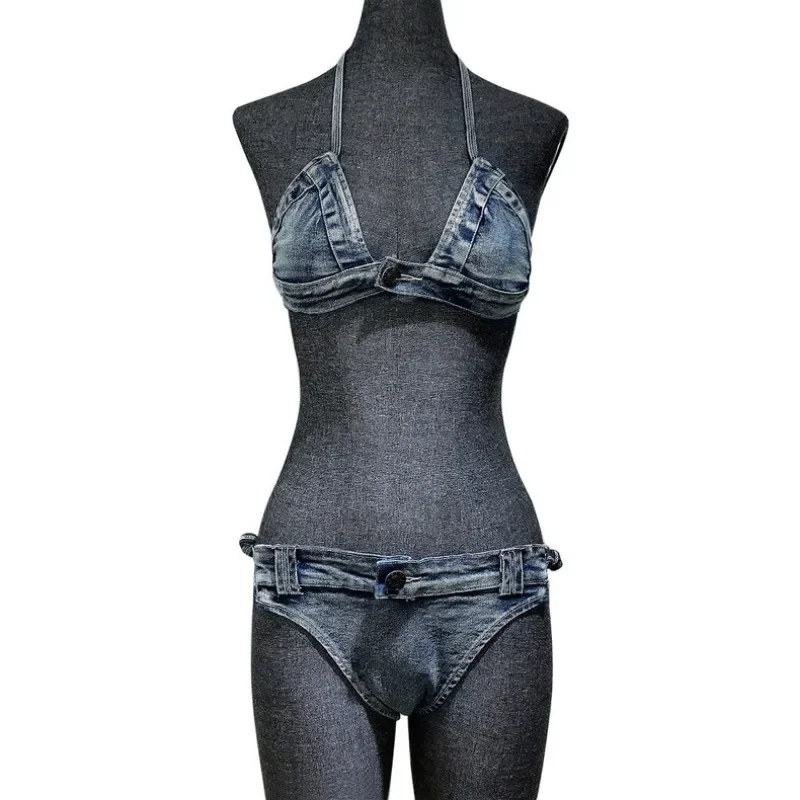 Plus Size New Sexy Denim Bikini Beach Swimsuits Swimwear High Stretch Women's Clothing
