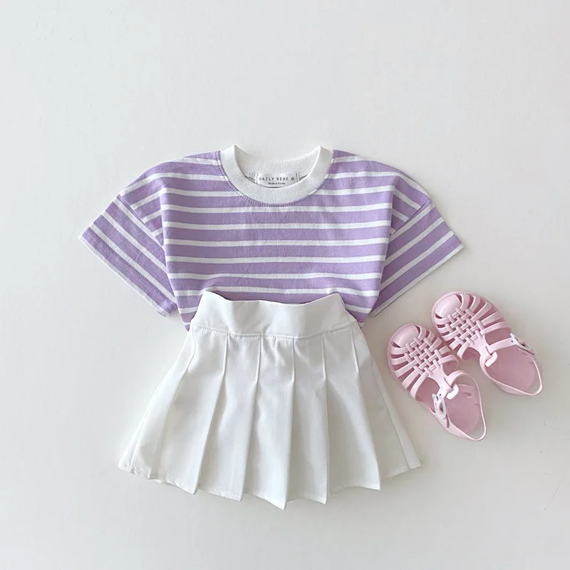 

2026 Summer New Children Short Sleeve T Shirts Cotton Baby Girls Loose Striped Tee Toddler Boys Casual Tops Kids Clothes