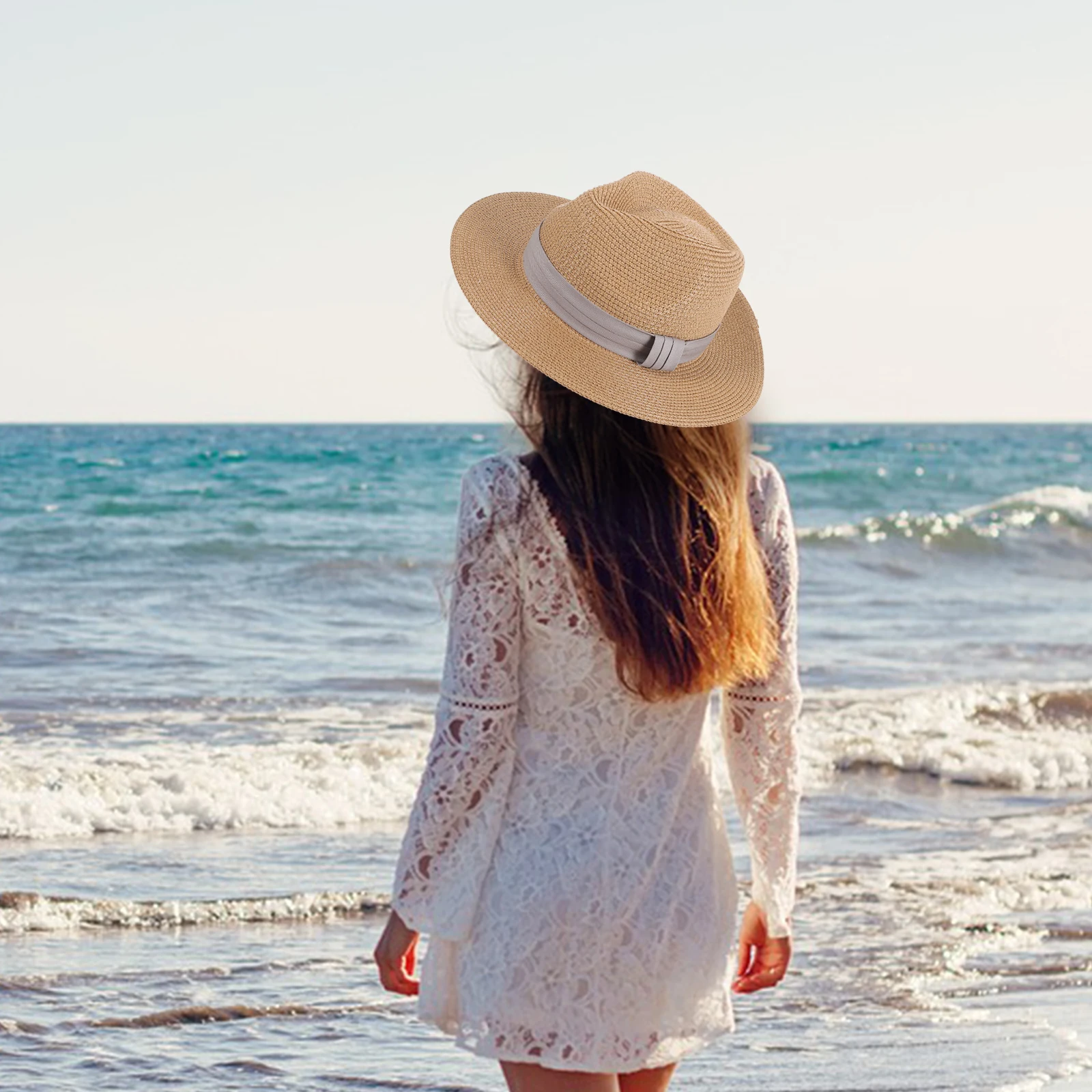 

Sun Hat Women Straw Beach Hat Coffee Color Summer UV Protection Lightweight Adjustable Travel Vacation Sun Hats