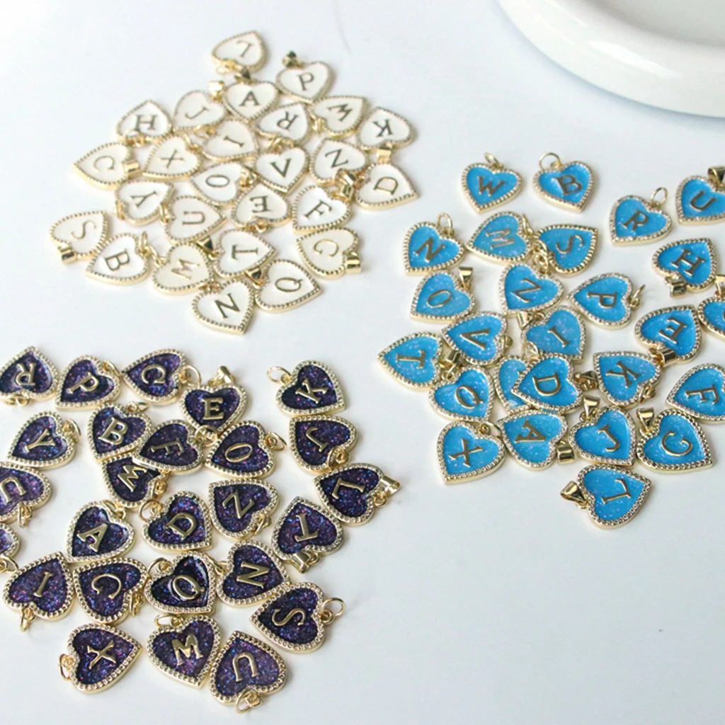 

26Pcs/lot A-Z Letter Charms Love Shape Dripping Oilr Pendant For Making Necklace Bracelet Keychain DIY Jewelry Accessories