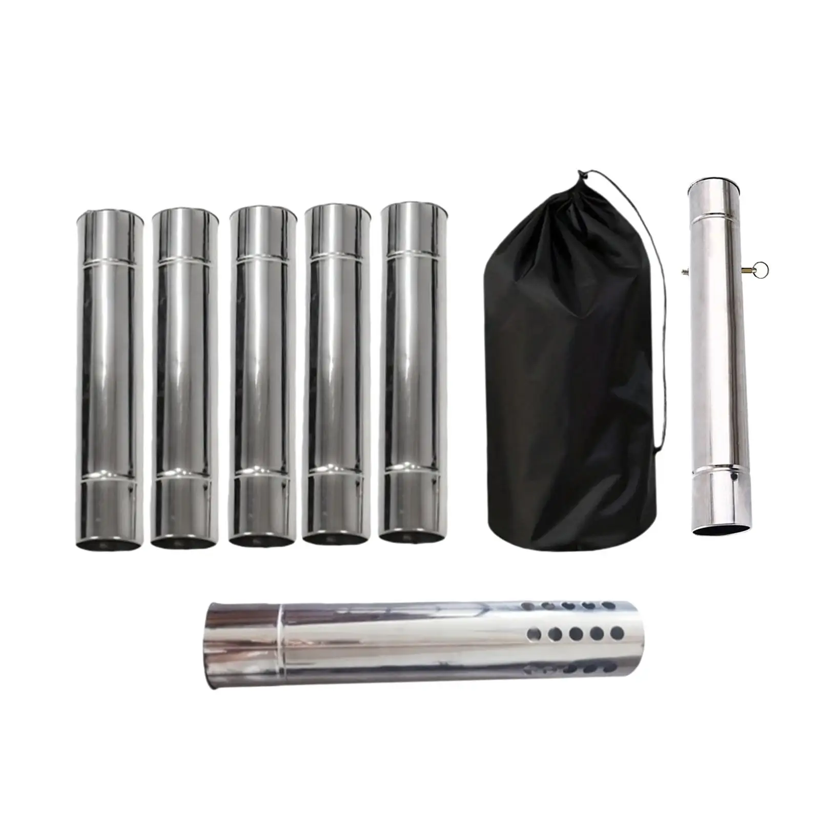 Camp Stove Chimney Extension Stainless Steel Flue Tube with Mesh Cover for Outdoor Tent Fireplace Heating Accessories