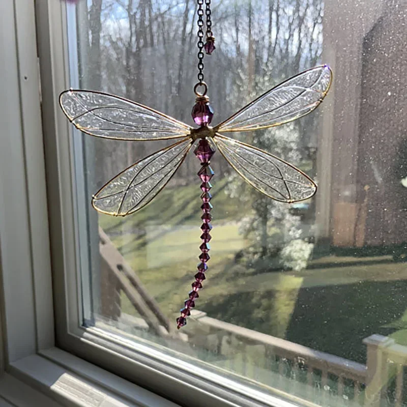 Crystal Dragonfly Suncatcher Dreamcatcher Hanging Moon Sun Catcher for Window Rainbow Maker Home Garden Decor Wedding Christmas