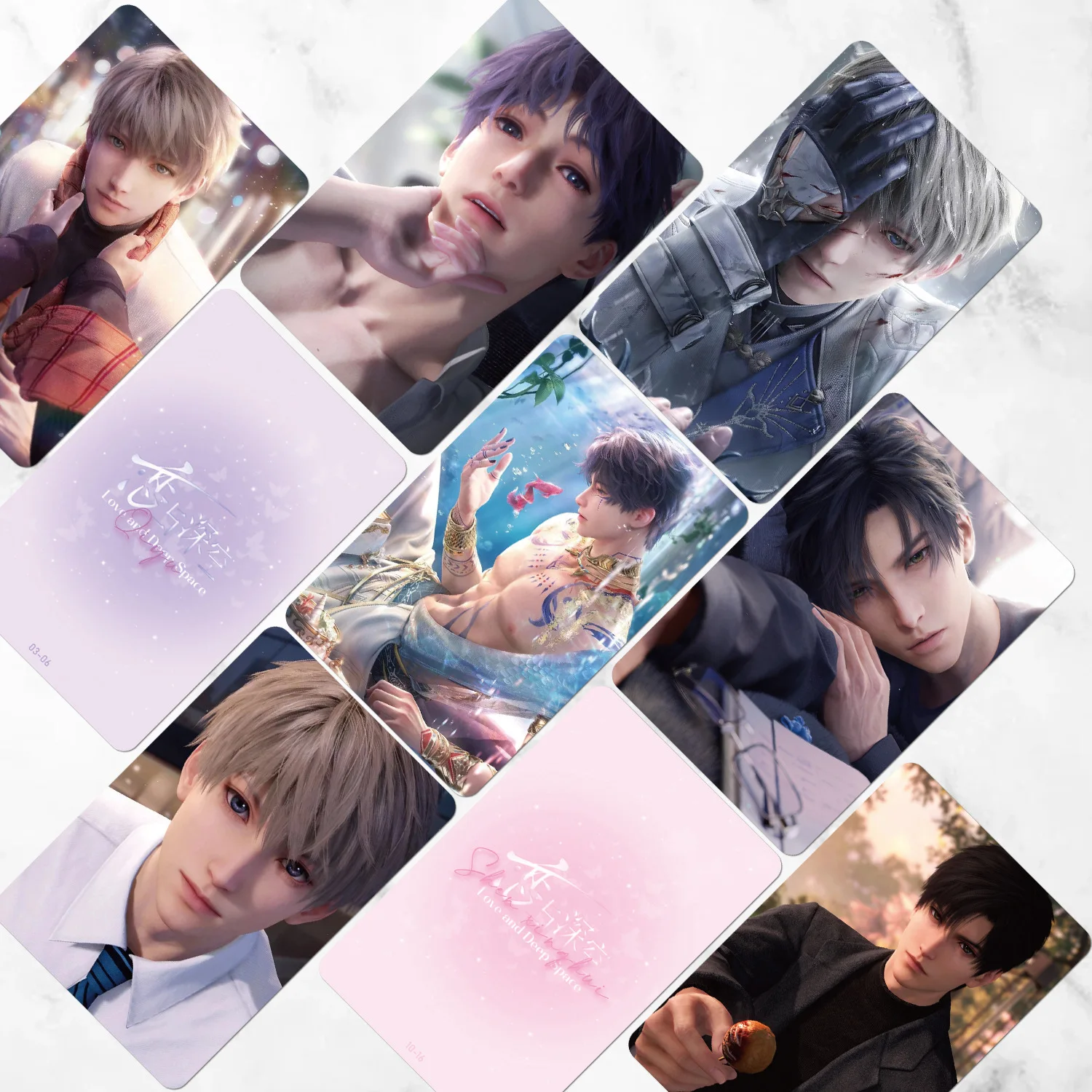 55 Pcs/Set Game Love And Deepspace Sylus Lomo Card Qin Che Personal Character Laser Glitter Photo Card Fans Collection Gift