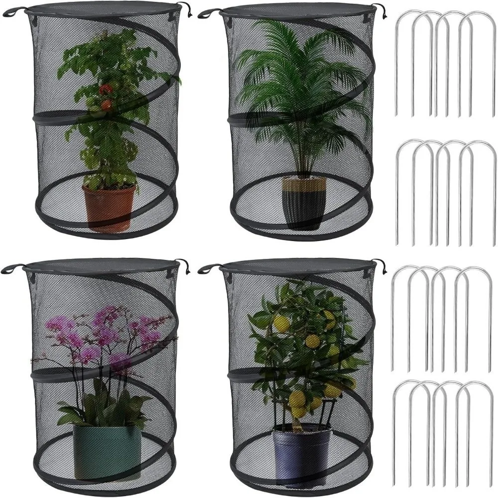 Pop Up Design Plant Guard Cage with Ground Stakes Breathable Mesh Plant Protector Anti Bird Insect Plant Protective Cover