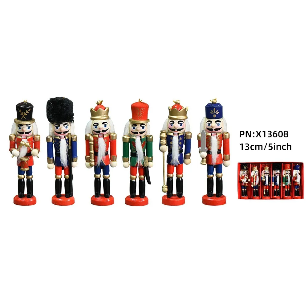 6pcs/Lot Movable Doll Puppets Nutcracker 12cm New Soldier Walnuts People, Wood Hand-Painted Walnut Gifts Ht144