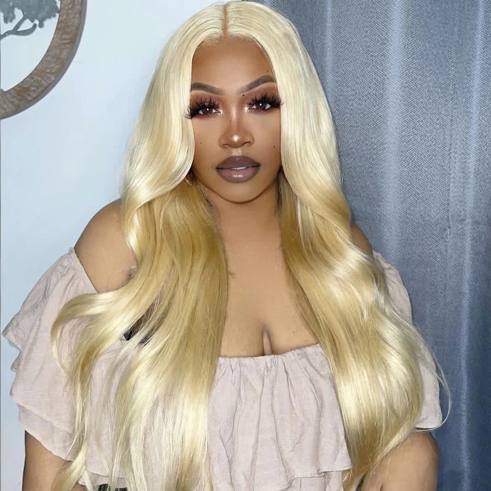 

613 Lace Front Wig Human Hair 46 Inch Honey Blonde Body Wave Frontal Wig 13x6 HD Transparent Lace 200 Density Pre Plucked Wigs