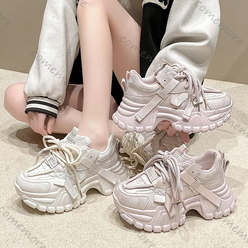 

Женская обувь Comemore, модные кроссовки на толстой подошве, большие размеры, весенне-осенняя спортивная обувь на массивном высоком каблуке со шнуровкой