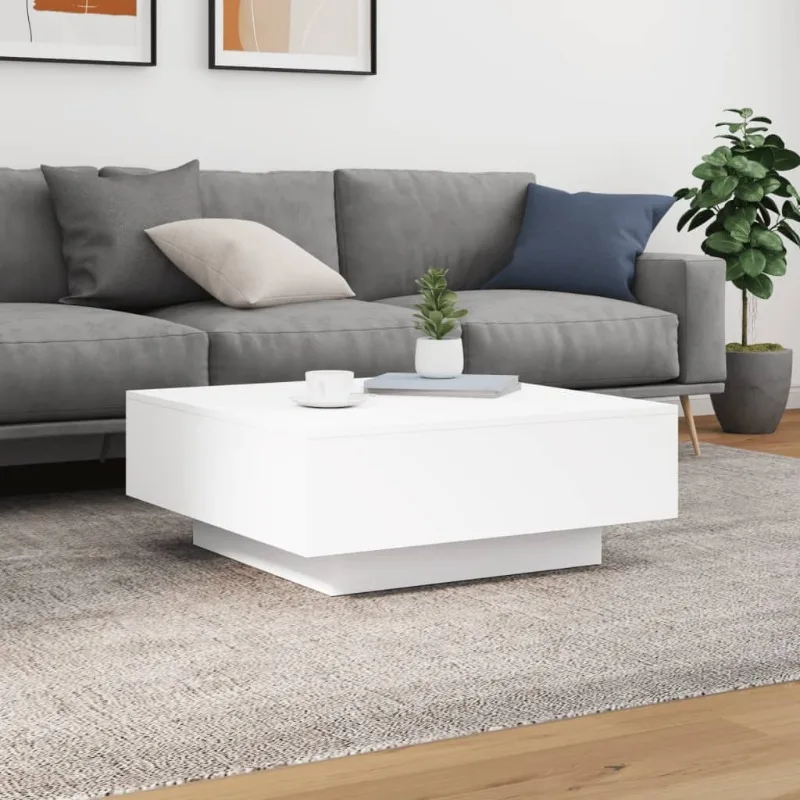 Mesa de centro blanca 80x80x31 cm de madera de ingeniería