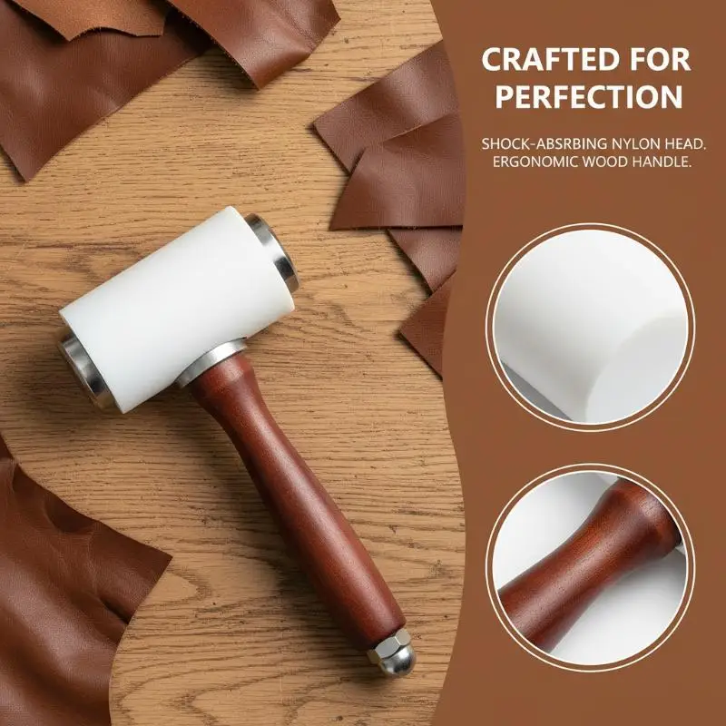 1PC Leather Carving Hammer Leathercraft Mallet Nylon Wood Handle Hammer Mallet For DIY Stamping Sew Leather Cowhide Tool