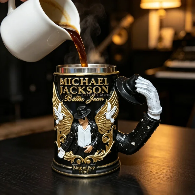 Pop King Michael Jackson Billie Jean Mug 3D Golden Dove Wing Stainless Steel Tea Cup Bar Fan Gift Collectible Ornaments