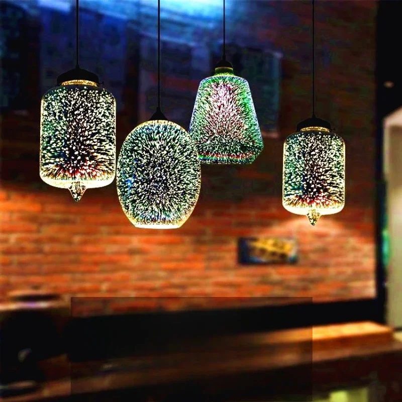 

Creative 3D colored glass chandelier, coffee shop, bar counter, Western restaurant, clothing store, retro modern atmosphere
