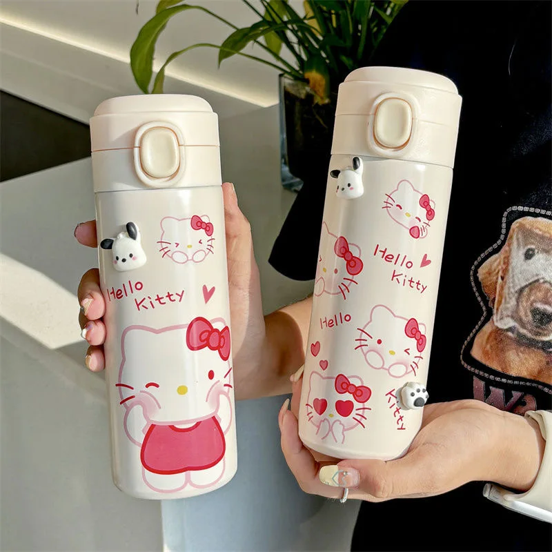 450Ml Sanrio HelloKitty Water Cup Kawaii 304Stainless Steel Thermos Cups Anime Cartoon Juice Cup Insulated Water Bottle Kid Gift