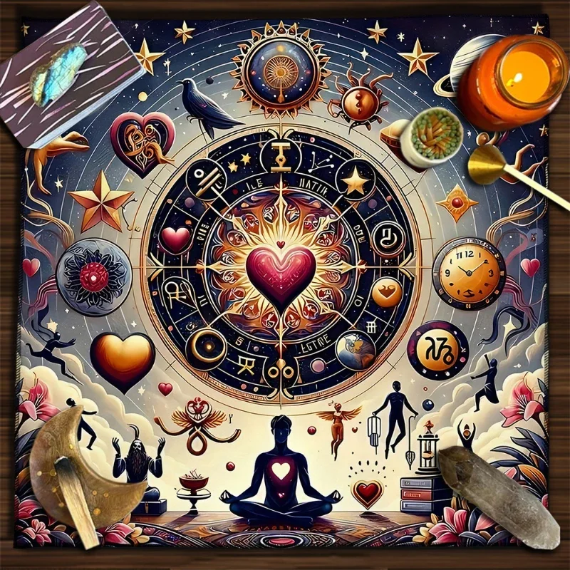 Witch Runes Wheel Of The Year Tarot Altar Cloth Divination Spread Mat Witchcraft Wiccan Occult Tablecloth Decor
