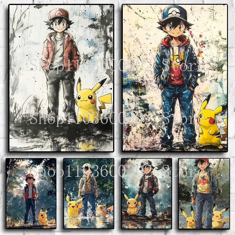 

Anime Pokémon Poster Ash Pikachu Art High-definition Printed Canvas Painting Cafe Bar Room Wall Creative Decoration Painting