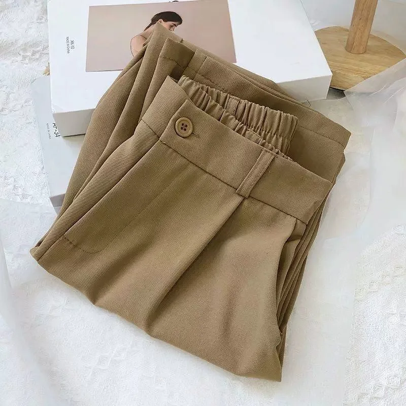Korean New Spring Summer Thin Pants Women Elastic Waist Suit Pants Women's 2027 Nine-point Casual Straight-leg Pants Ladies