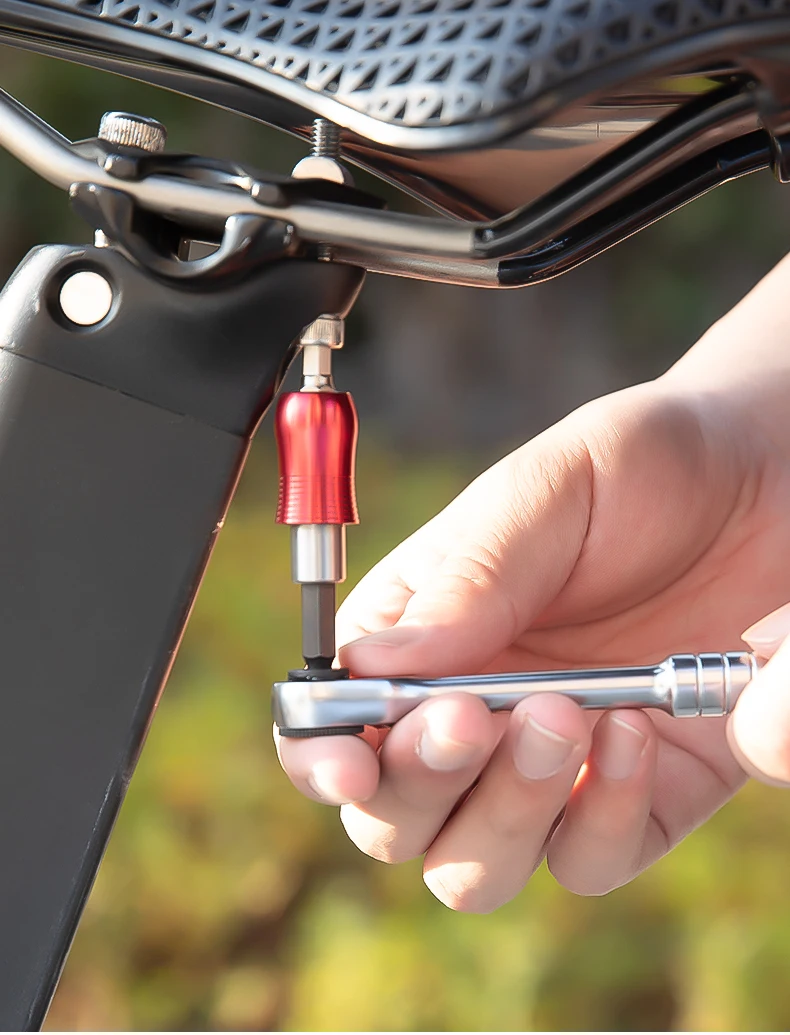 TOSUOD 1/4-Zoll Zwei-Wege-Ratschenschlüssel-Set, Mini-Ratsche & Schnellverbindungsstangen, Faltbares Fahrrad-Reparaturset, S2-Bits & Reifenheber – Detail 14