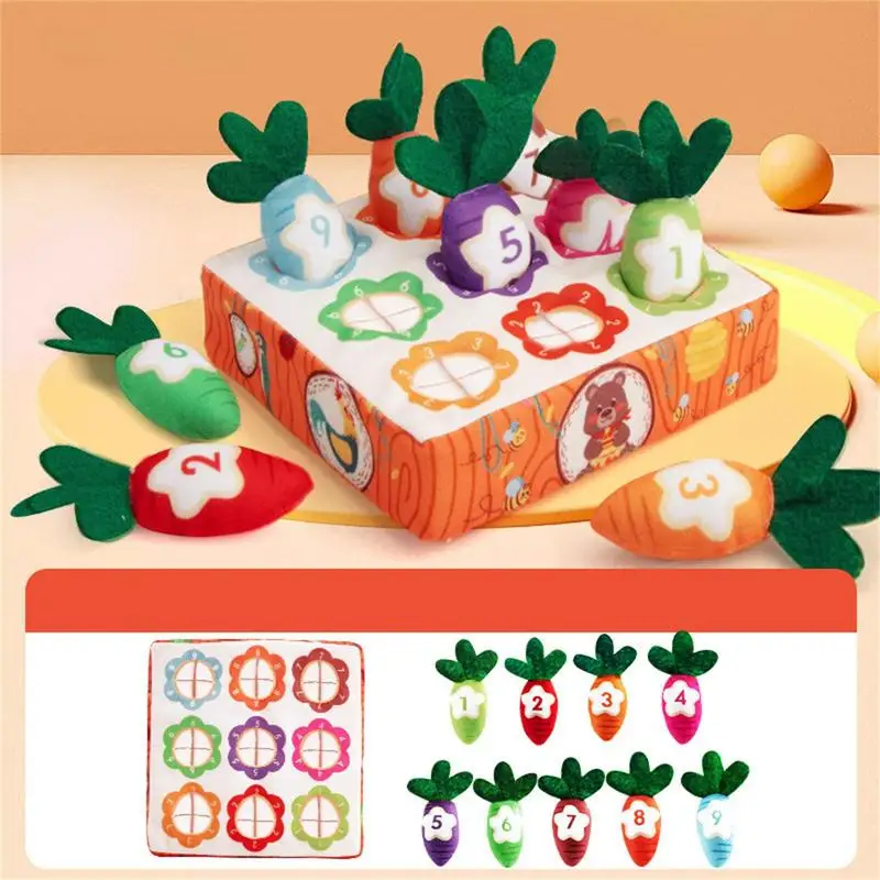 Montessori แครอทของเล่นเพื่อการศึกษา Montessori เกมของเล่นเด็กเด็กดึงแครอท Plush ของเล่นจํานวนรูปร่างการจับคู่สีของเล่น