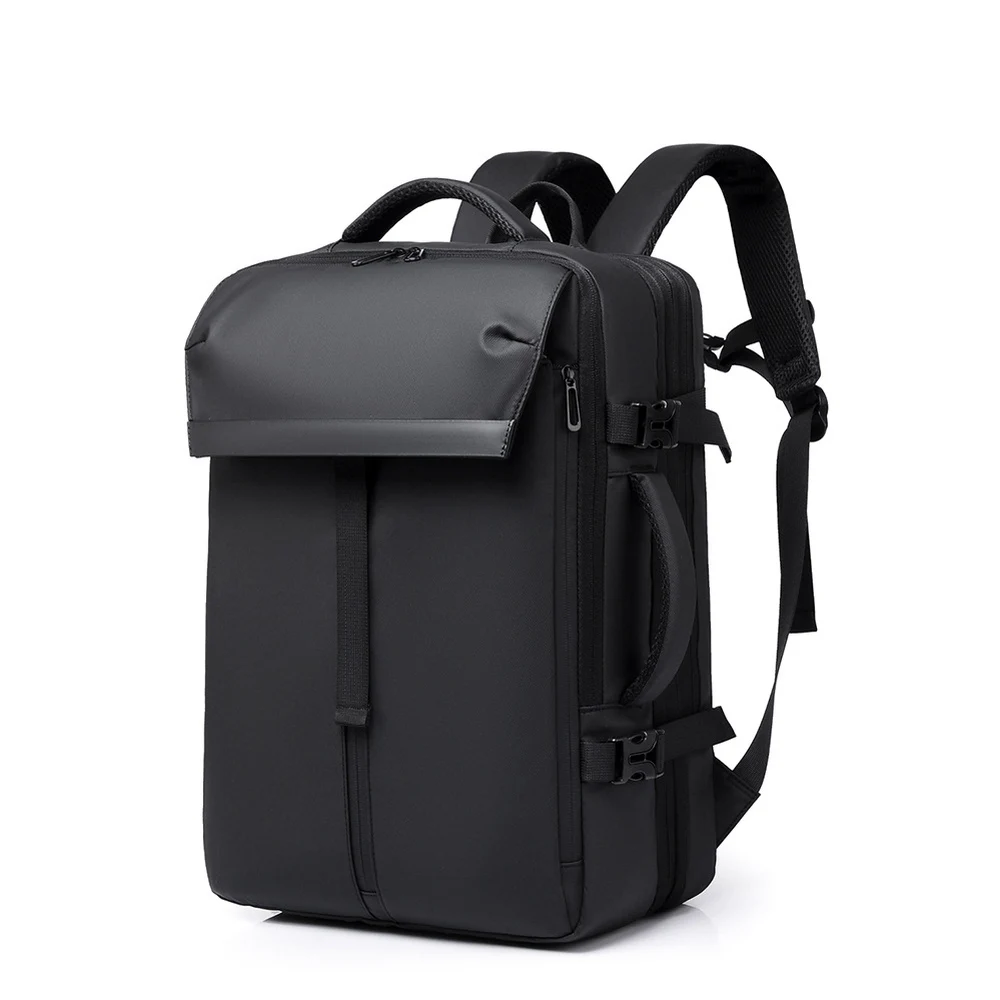 Expandable Oxford Travel Backpack with Flap Front Zipper Pocket Dual Carry Handles and Adjustable Straps for Weekend Trips