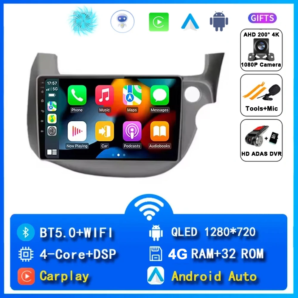 10 "Autoradio Radio Voor Honda Fit Jazz 2007 - 2014 2din Android 15 Carplay Multimidia Video Player Navigatie GPS Head Unit