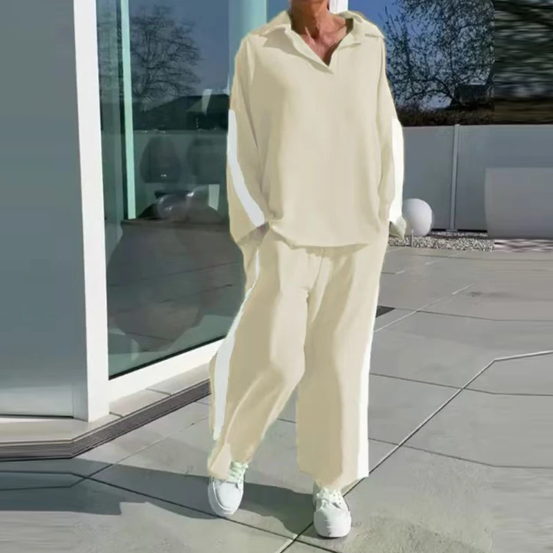 

Осень 2024, новая спортивная одежда, костюмы, модные топы с длинными рукавами и брюки с карманами, повседневные свободные комплекты в полоску с принтом для женщин