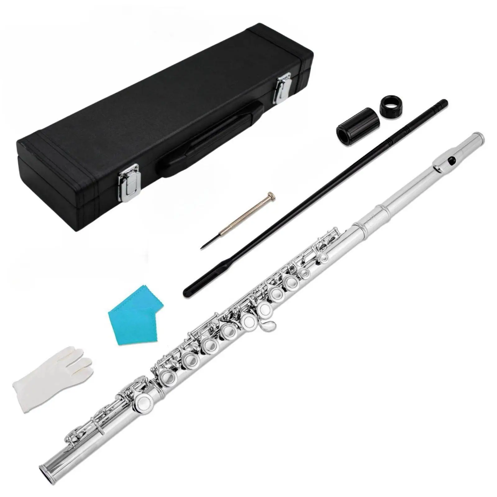 Durable Plated Flute 16 Key C Flute Easy to Play Split E Mechanism Wind Instrument for Adult Learners Music Education