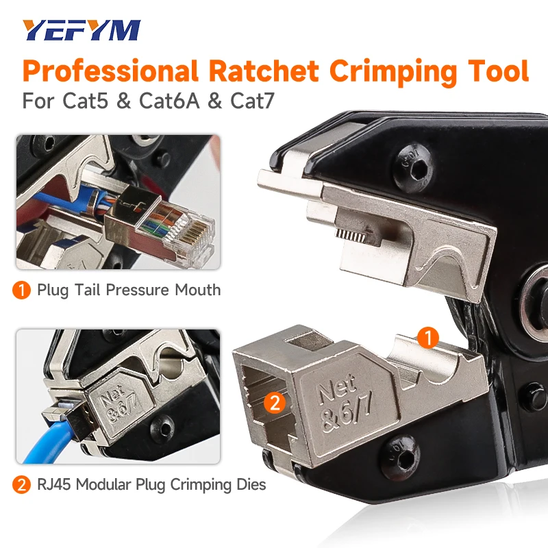 أداة العقص RJ45 لكابلات إيثرنت Cat5/Cat6/Cat7 YHF-N567 كماشة تصعيد لكابل الشبكة الدقيق الذي جهدًا #4