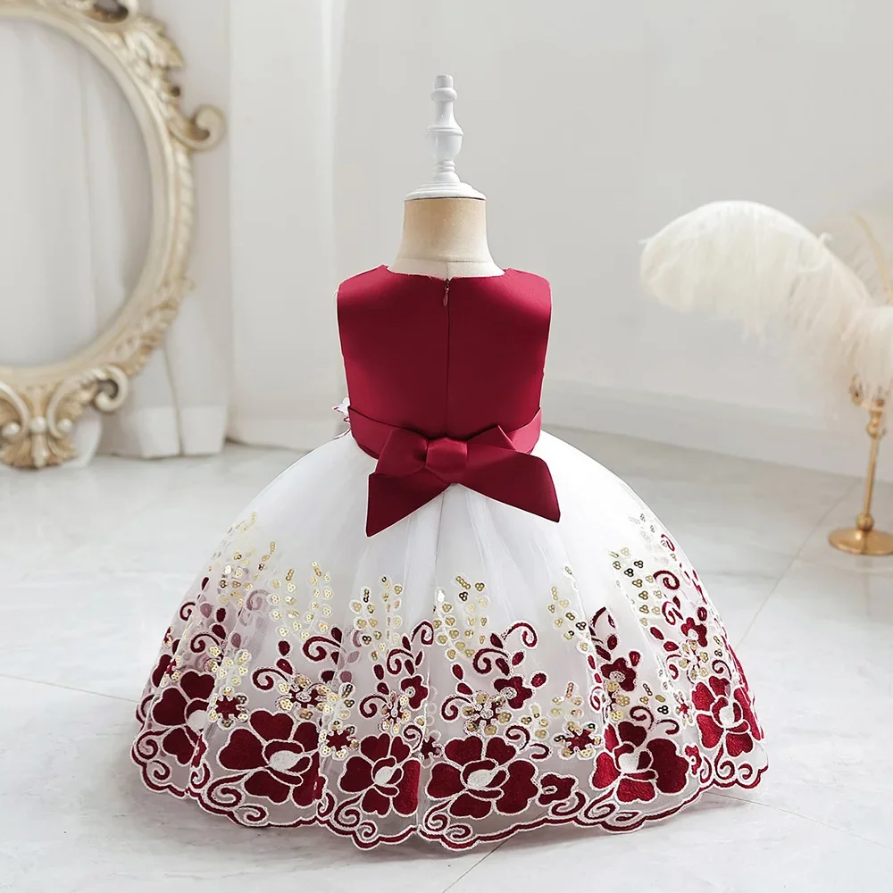 Robes d'anniversaire à fleurs roses pour bébés filles, vêtements pour bébés filles, nœud mignon, paillettes dorées, robe de Rhprincesse en dentelle pour tout-petits, 1-6 ans, 1 an