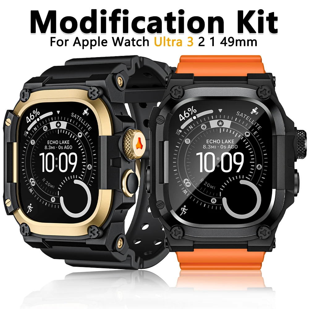 

Metal Case Modification Mod Kit for Apple Watch Ultra 3 49mm Luxury Silicone Band for IWatch ULTRA 2 1 49mm Bracelet Accessories