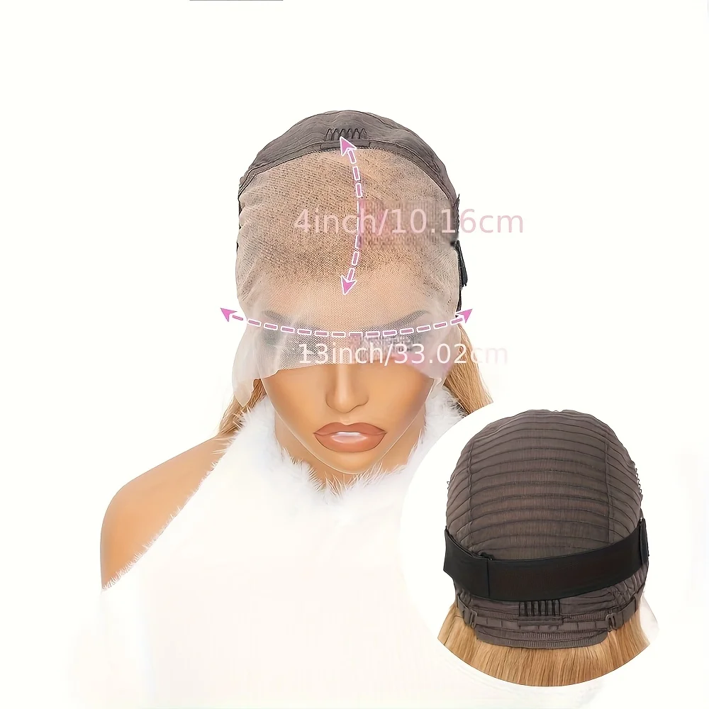 13X4 Honey Blonde Lace Front Wig Made from Human Hair, Featuring a Blonde Lace Frontal Design for Women. This Pre-Plucked Wig Comes in a 27# Color with a Body Wave Style