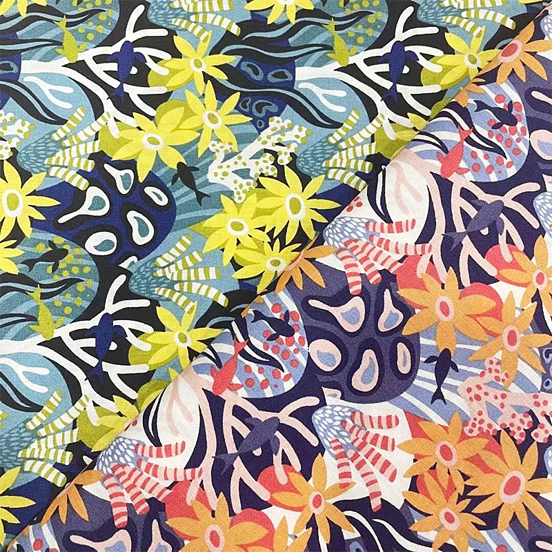 Teramila Poplin Fabric Bright Vintage Printed Fabrics for Sewing Clothes Dress Hawaiian Patchwork By Half Meter for Needlework