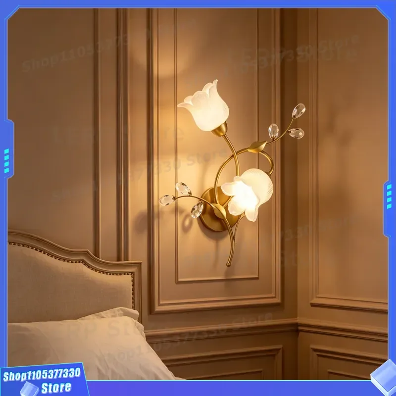 Modern Simple Wrought Iron Wall Lamp American Pastoral Flower Grass Design European Living Room Background Light Country