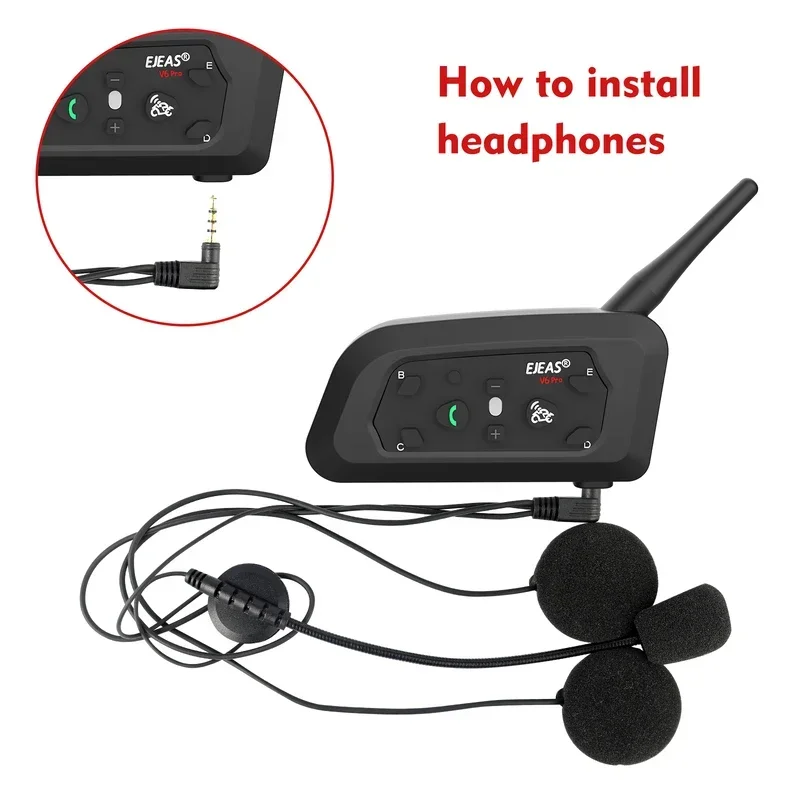 V6 PRO Bluetooth Motorcycle Helmet Intercom Headset with 1200M BT Interphone Communicator for 6 Riders Waterproof