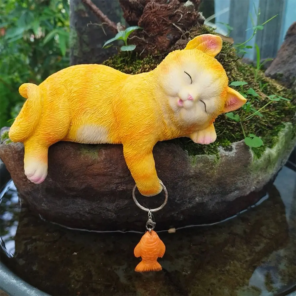 New Design Adorable Yard Ornament Orange Cat Pattern Garden Decor Cat Ornament Resin Realistic Sculpture Garden Statue Decor